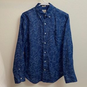 J. Crew Blue Linen Hibiscus Long-Sleeve slim-fit Button Down Men’s Size Small